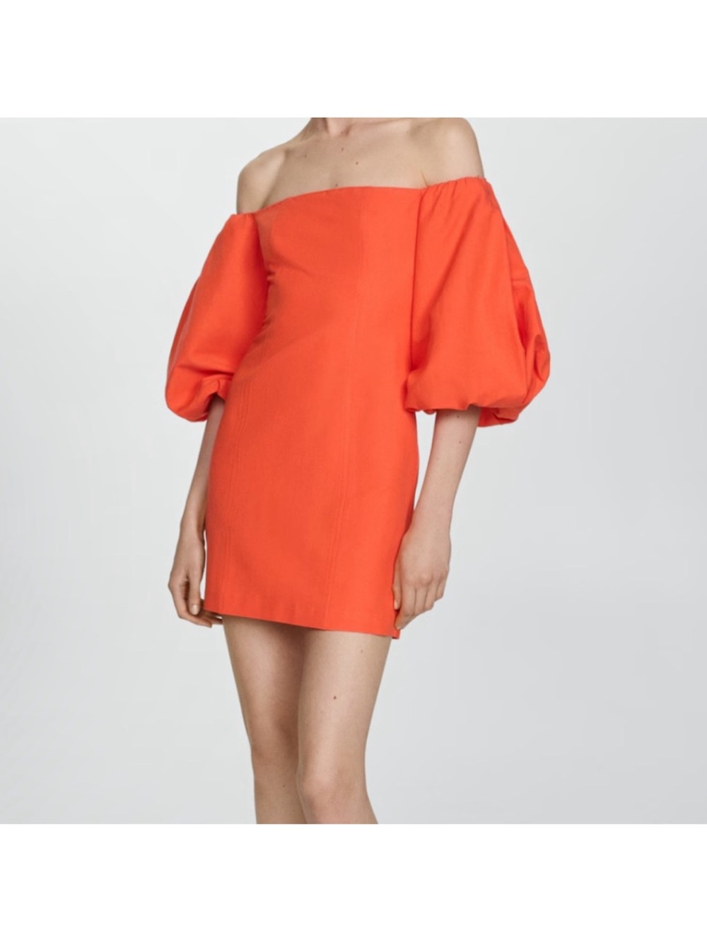 Mango Off-Shoulder Puff-Sleeve Mini Dress in Orange
